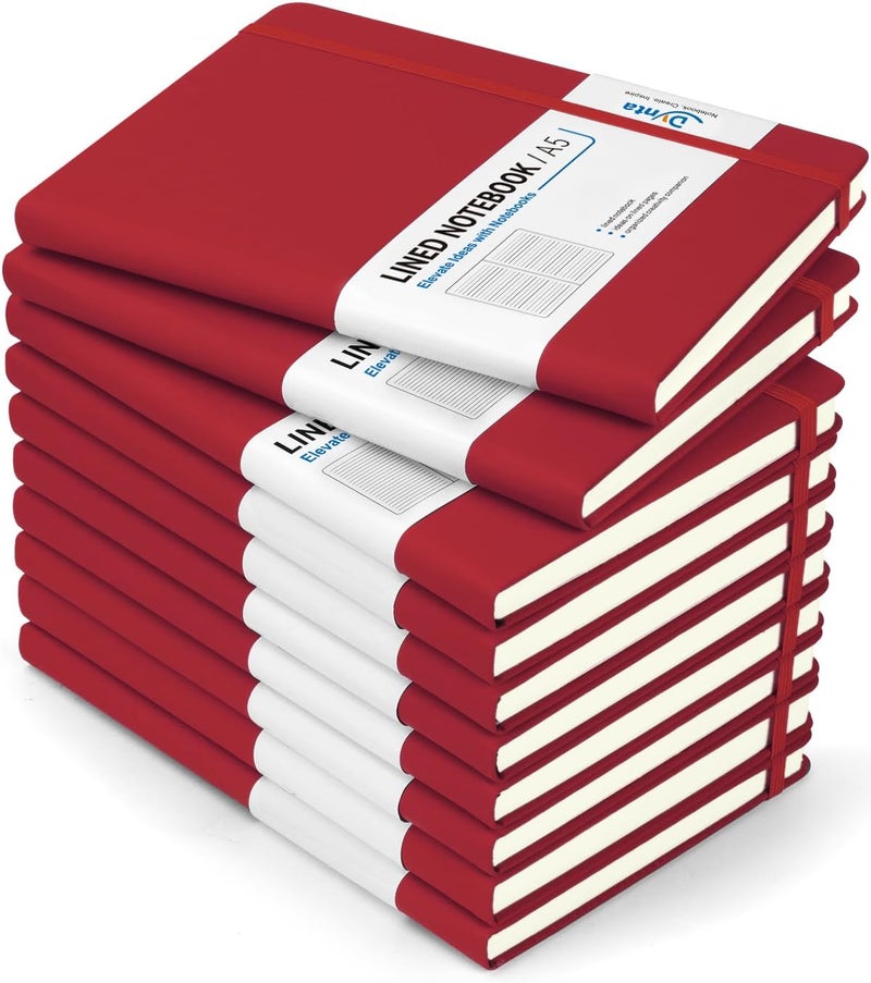 Dynta Hardcover Journal Notebooks, 10 Packs A5 Lined Journals Bulk for Writing 200 Pages/100Sheets, 8.4 x 5.8 inch, Classic Ruled Notebook for Work/Travel/College/Note Taking(Red) - Image 1